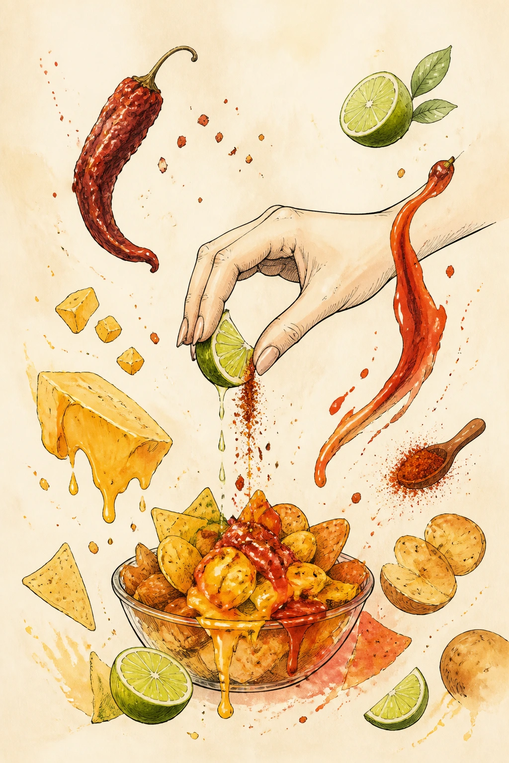 Ilustración de sabores de botanas mexicanas