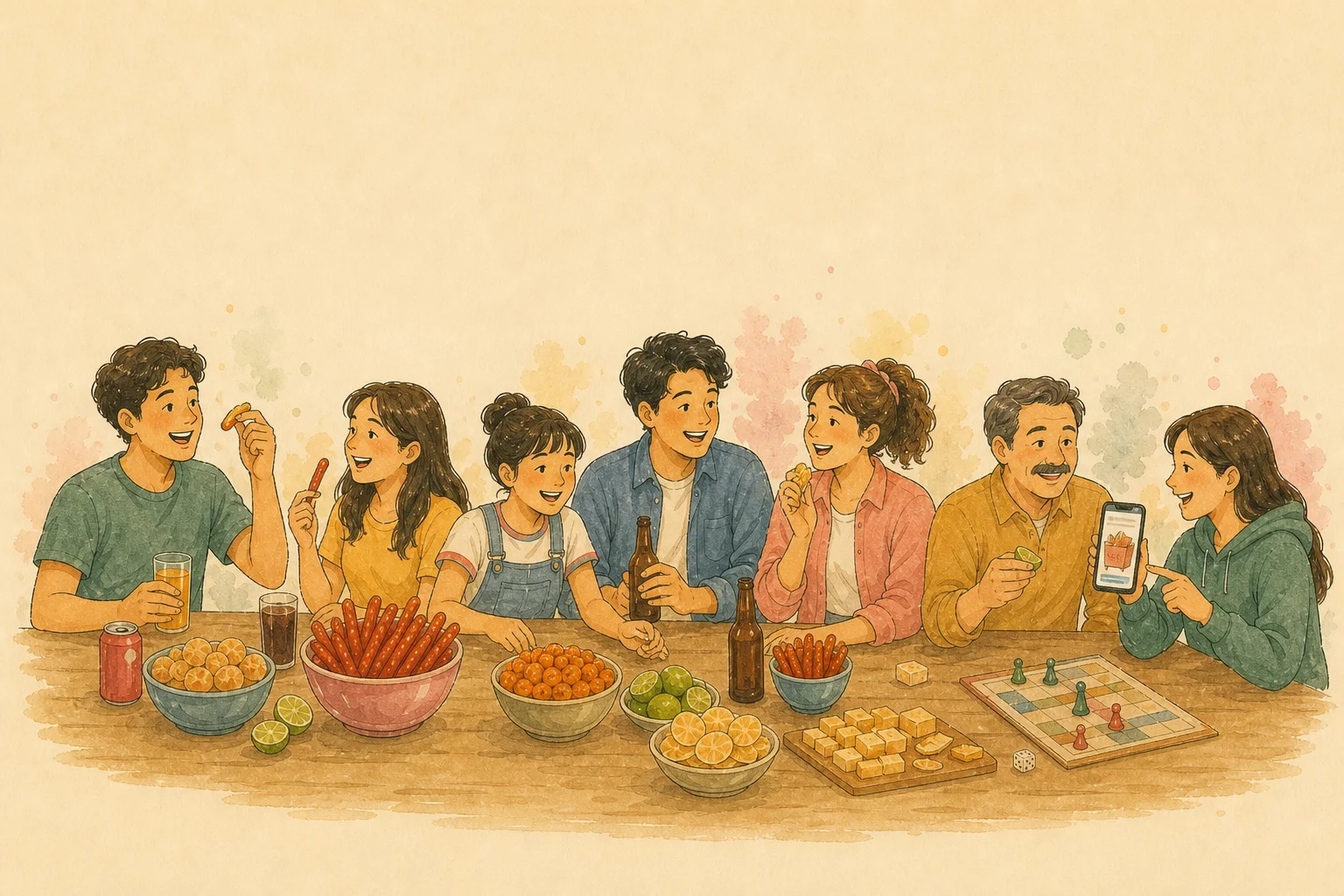 Ilustración final del ritual de botanas en México